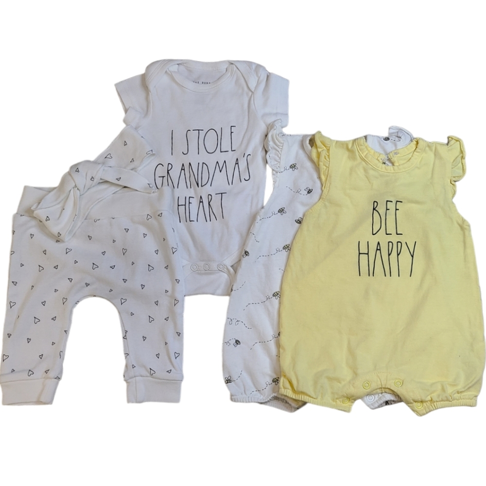 Rae Dunn Baby (2) Short Rompers (1) Outfit 0-3M I Stole Grandma's Heart